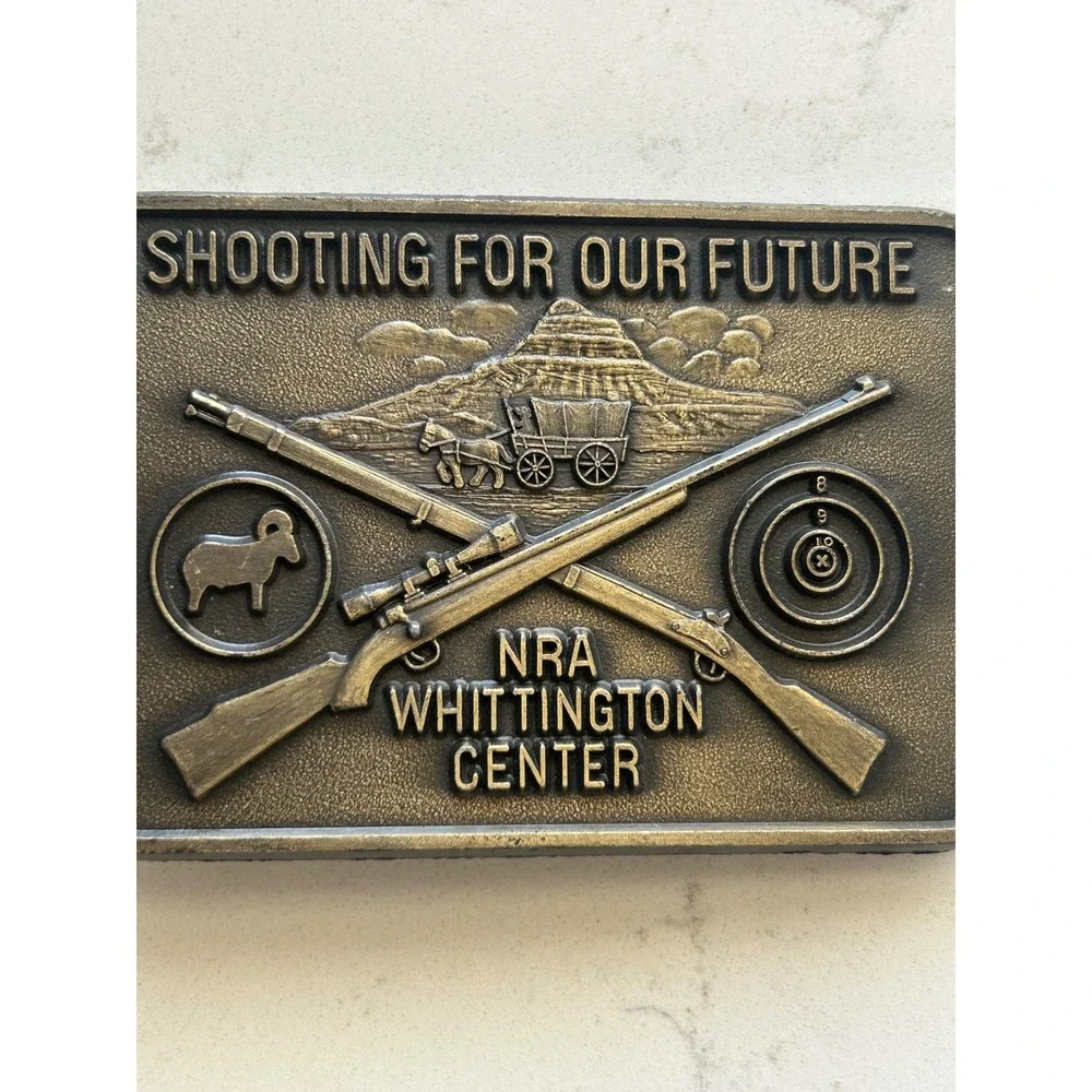 NRA Whittington Center Belt Buckle Shooting For Our Future Crossed Rifles Brass‎
